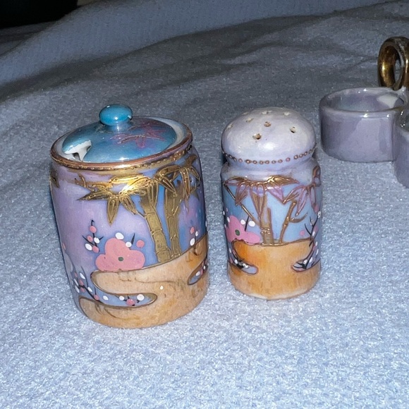 Rare Vintage Condiment Salt Shaker Holder Lusterware Hand Painted Japan - Picture 2 of 16